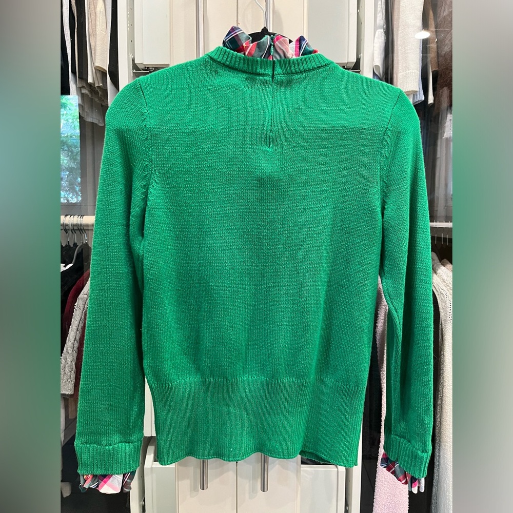 CROWN & IVY Green 2Fer Plaid Ruffle Trim Sweater PS Holiday Sweater - Picture 8 of 9